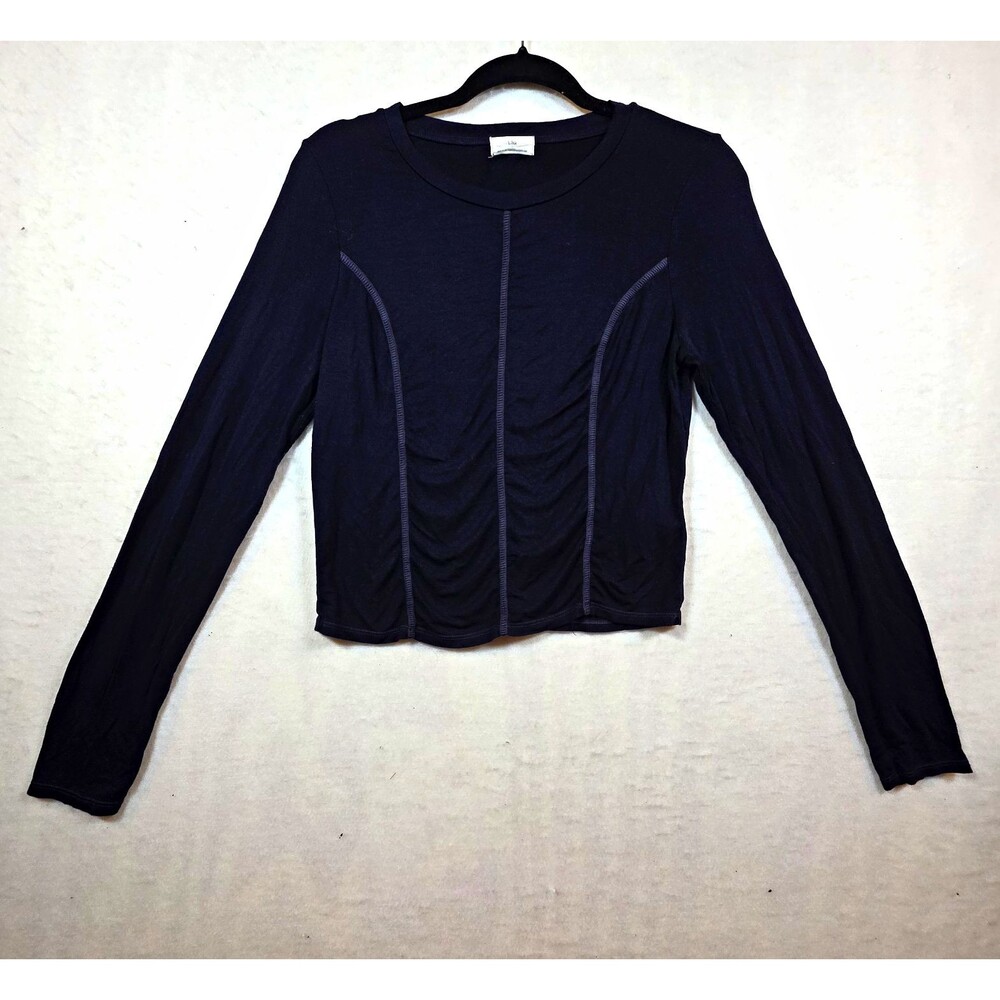 t.la Women's S Regular Black Crew Neck Slim Stretch Long Sleeve Top
